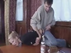 Drunken brute drilling a screaming girl